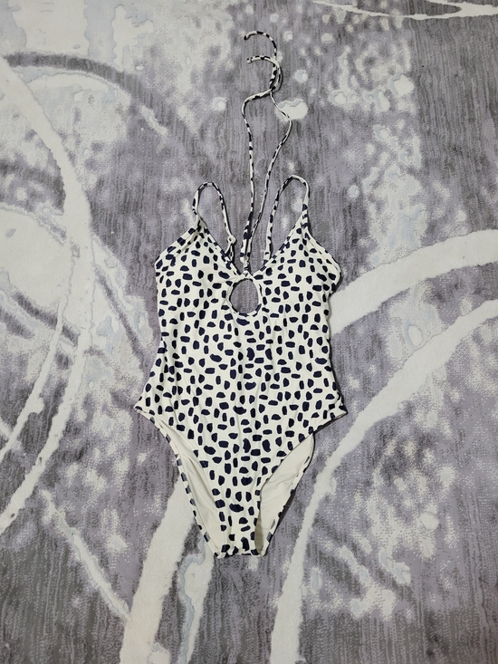 aerie Other - aerie White One-Piece Swimsuit with Navy Spot Print and Keyhole Size M